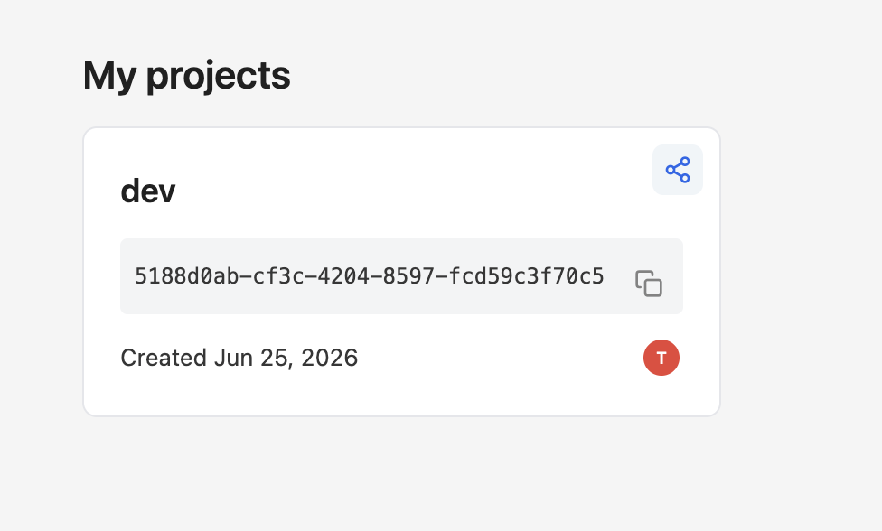 Project card with the share icon