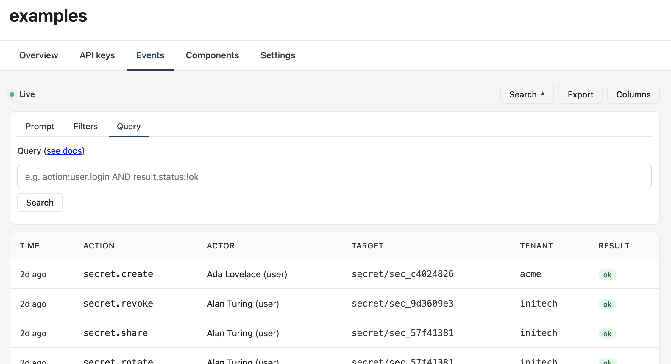 Query tab with a free-text DSL input