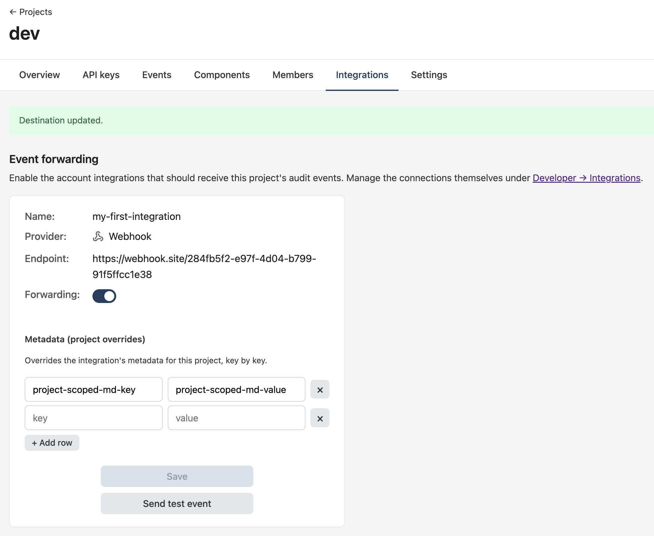 Project destination with forwarding enabled