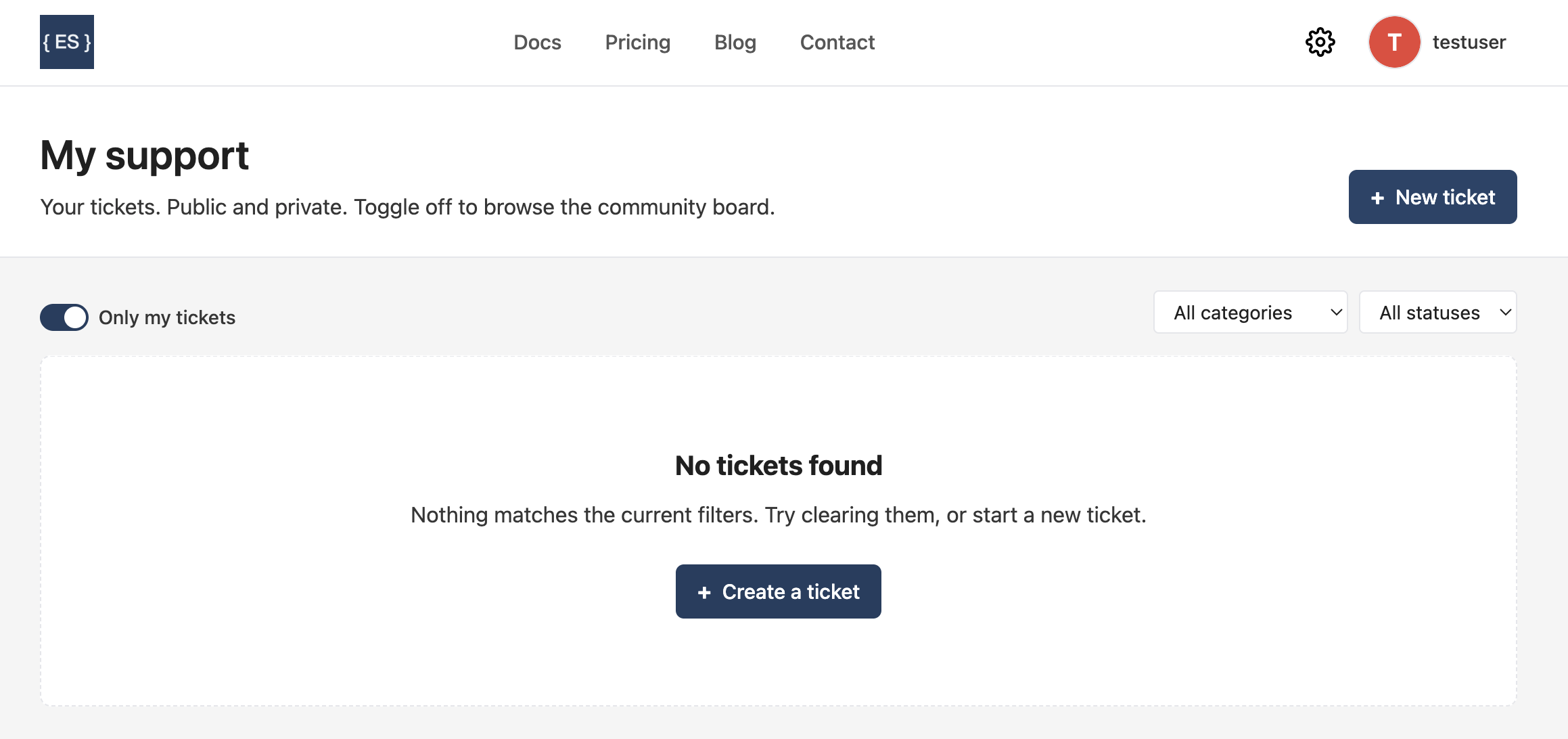 My Support page, empty state