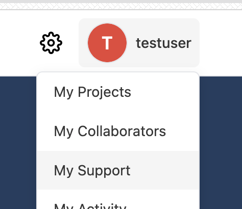 Avatar dropdown with the My Support item