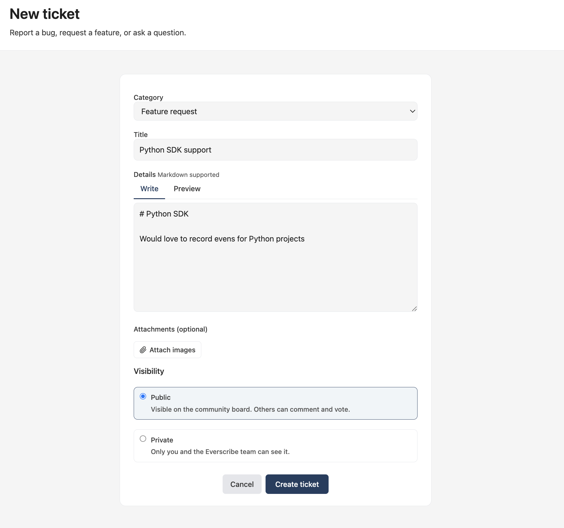 New ticket form